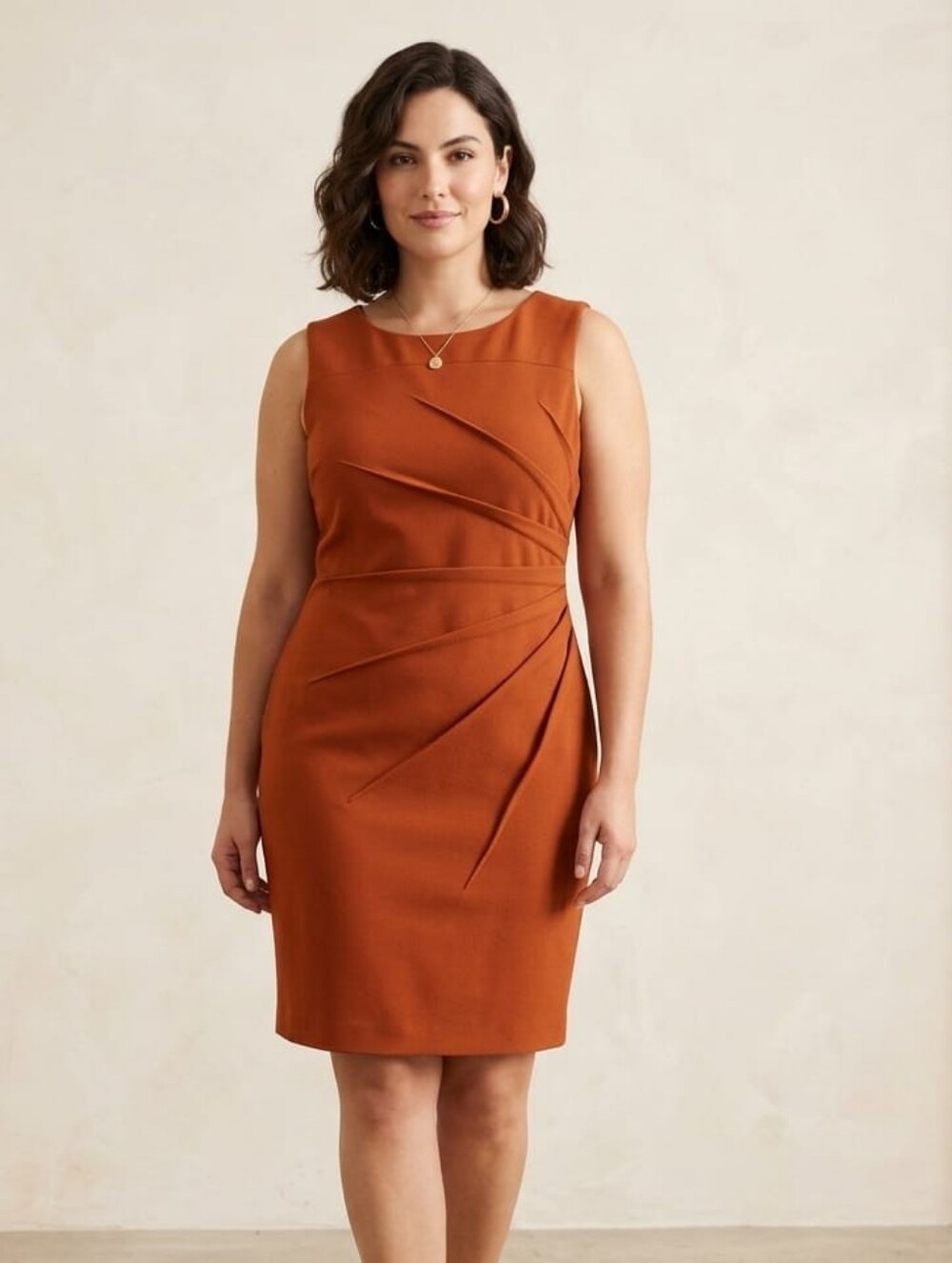Calvin Klein Rust Orange Sheath Dress Side Pleated Size 14